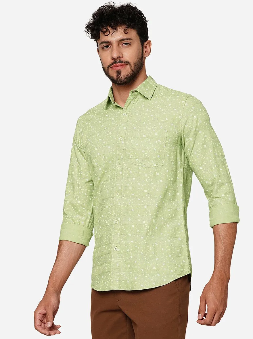 Celadon Green Printed Slim Fit Casual Shirt | JadeBlue